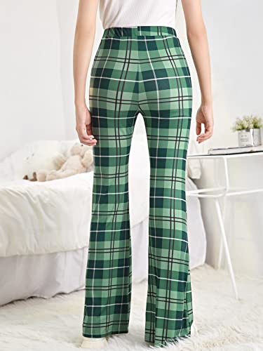 Floerns Girls Plaid Tartan Print Elastic Waist Bell Bottom Flare Leg Long Pants Green 14Y #TOP1