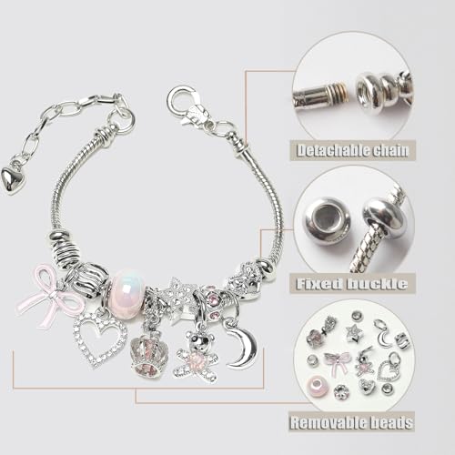 DS Charm Bracelets for girls,exquisite cute cartoon friendship Silver bracelets Stainless Steel Bangle with birthday Gift box, Adjustable girls jewelry Suitable for holiday gifts4