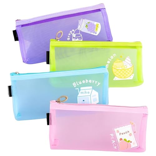 Hshenjhu 4 unidades estojo transparente de lápis, simples moda Pencil Case, estojo escolar com fecho de correr, estojo de lápis para organizador de papelaria, portátil para lápis para menina e meninos