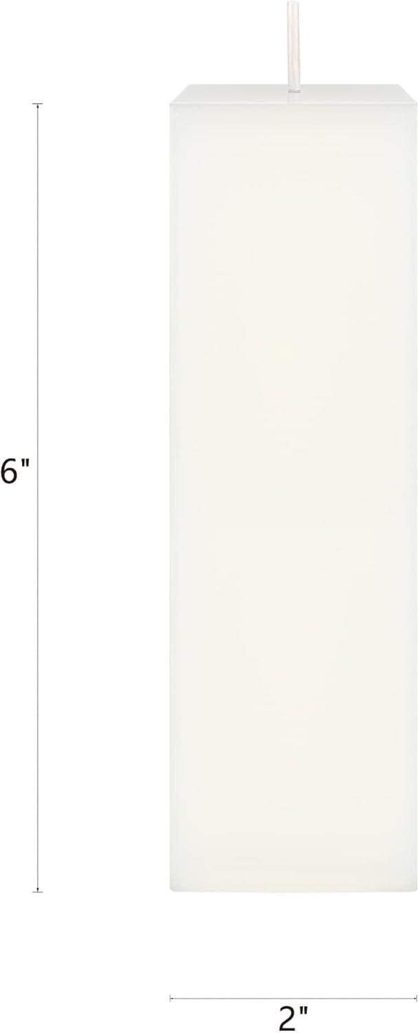 Mega Candles 6 pcs Unscented Solid Square White Pillar Candles, Hand Poured Premium Wax Candle 2 Inch x 6 Inch, Home Décor, Wedding Centerpieces, Occasions, Events, Festivities, Holidays, Altar