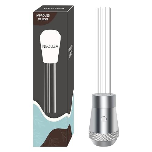 NEOUZA Kaffe WDT distributionsverktygstillbehör, aluminiumhandtag inbyggd magnetdesign, 0,4 mm 8 rostfria nålar, espressopulveromrörare (silver)
