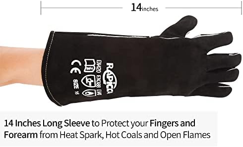 RAPICCA Leather Forge/Mig/Stick Welding Gloves Heat/Fire Resistant, Mitts for Oven/Grill/Fireplace/Furnace/Stove/Pot Holder/BBQ/Animal handling gloves with Long Sleeve