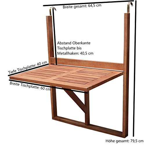 Balkonhängetisch DEGAMO 60×40 cm in Braun, klappbar und wetterbeständig