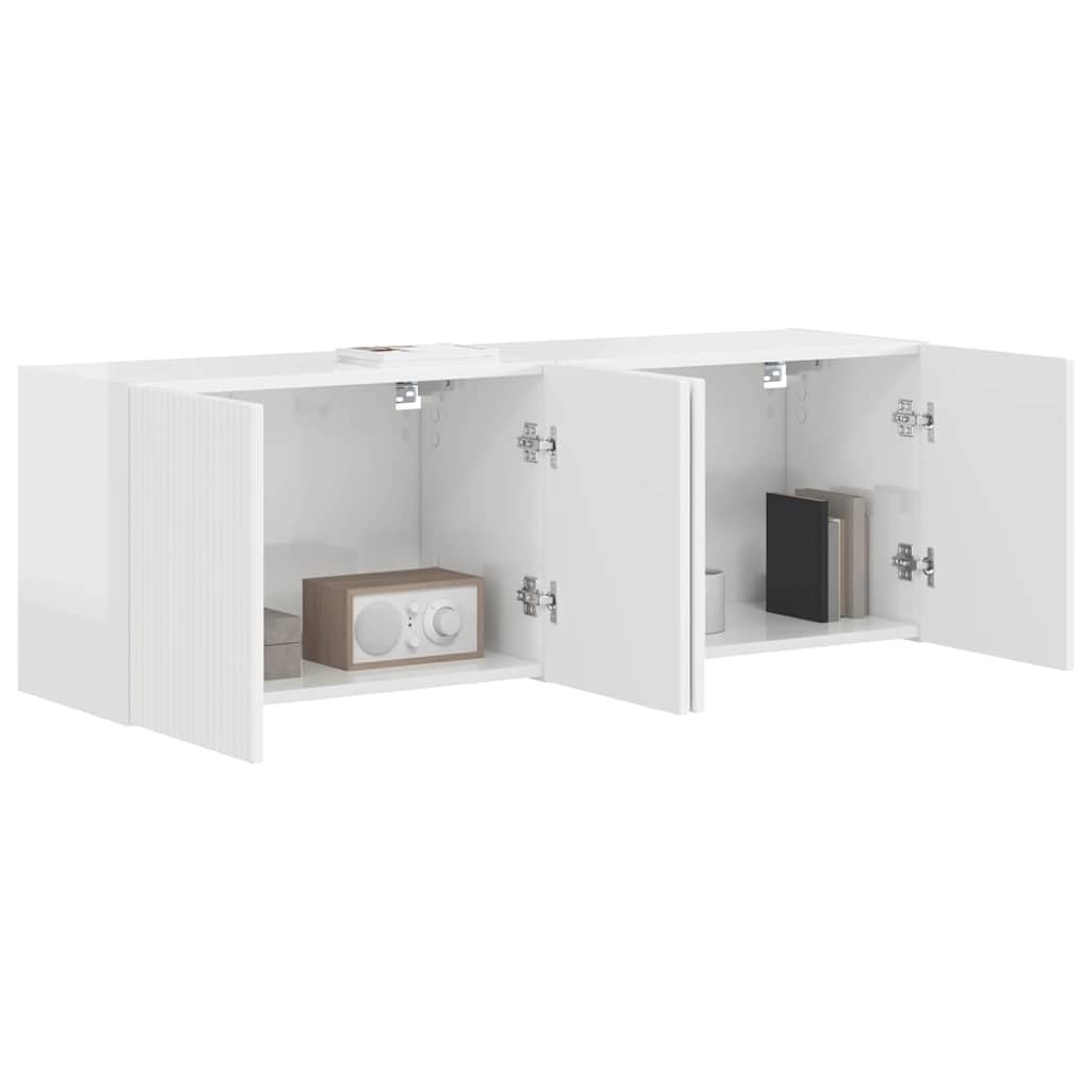 TV-Wandschrank 2er-Set Hochglanz Weiß, 59,5x31x40 cm, Holzwerkstoff, schwebend, für Wohnzimmer, modernes Design, Media Center