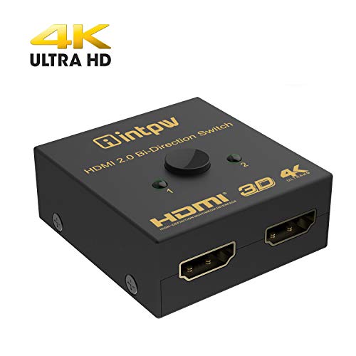 HDMI Splitter, Intpw Aluminum HDMI Switch 4K HDMI 2.0 Switcher 1 in 2