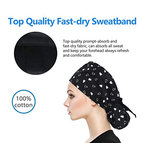 Image of QBA Adjustable Working Cap with Button, Satin-Lined Hat, Cotton Working Hat Sweatband, Elastic Tie Back Hats Unisex