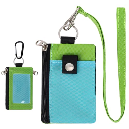 Image of MASAPHlL Small Lanyard Wallet for Women /Men with RFID Blocking ID Card Wallet, Minimalist Nylon Zipper Pouch, Travel Neck Wallet with Keychain, ID Window for Card,Coin,Cash (PowderBlue+EmeraldGreen)