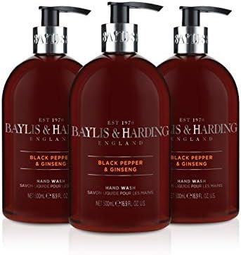 Baylis & Harding Black Pepper and Ginseng Hand Wash for Men, 3 x 500ml - Vegan Friendly