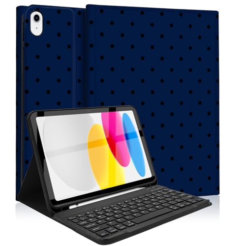 Mewealth Keyboard Case for iPad 11th 10th Generation with Pencil Holder, Wireless Keyboard Cover for 11th A16 11-inch 2025, 10th Gen 10.9 Inch 2022, Polka Dot Blue-Black by Mewealth - Used condition - US$26.26