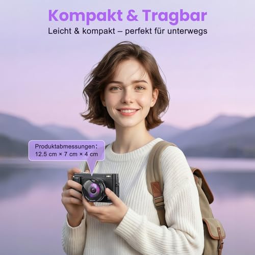 4K 64MP Digitalkamera mit WLAN, 16X Digitalzoom, 180° Flip Screen Autofokus Vlogging Fotoapparat mit Selfie, WiFi Kompaktkamera mit 32GB Karte und 2 Batterien für Anfänger