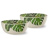 BIOZOYG Set Cuencos Ensalada bambú orgánico Ensalada Motivo Leafs I Set 2X Cuencos Redondos 23x9,5 cm 2,5 l I Vajilla Melamina Ecológica de bambú Tazón Frutas, Cuenco Ensalada Vajilla Campamento