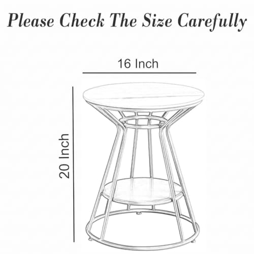 Image of Al Hama Modern Round Coffee End Table with Engineered Wood Top and Metal Frame for Small Spaces Sofa Side 2-Tier Storage Shelf for Laptop Work (Black Brown)