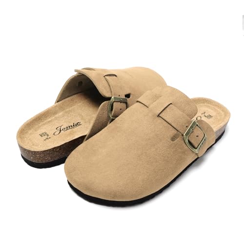 JOMIX Chaussons Sabots Femme en Daim avec Boucle Élégant Pantoufles Sandales à Semelle en Liège Confortable pour Intérieur et Extérieur MD2438 (Beige, 38) – vue 8