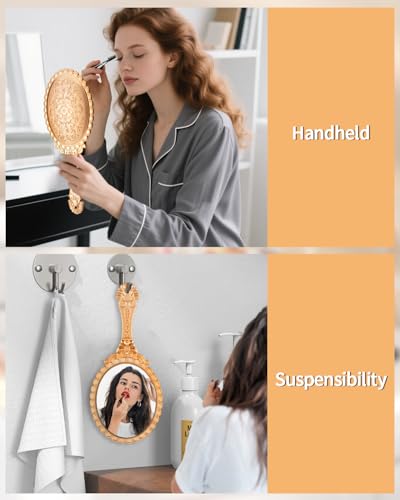 XPXKJ Hand Mirror Vintage Handheld Mirror with Handle Vanity Makeup Mirror Travel Mirrors（Gold） 0.06kg