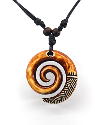 Scddboy Spiral Koru Necklace Maori Tribal Necklace for Men Women,Adjustable Black Rope Cord Necklace