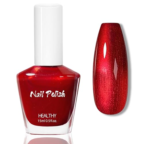 Rot Perlmutt Nagellack - 15ML Glossy Schnelltrocknend & Langanhaltend ungiftiger Nail Polish, Glänzender Natürlicher Effekt, Ohne UV Lampe, Glitzer Nagellack für DIY Maniküre zu Hause (Rot, 15g)