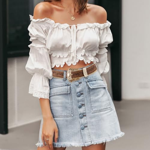 Western Brown Belt Gold Buckle Belt Cowboy Cowgirl Leather Belt Ladies Belts for Jeans Pants Dresses2