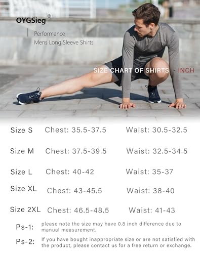 Oygsieg 6 Pack Men'S Quick Dry Long Sleeve Shirts Moisture Wicking Sun Protection Uv Upf Spf Performance T-Shirt For Casual Workout 2Xl thumb #5