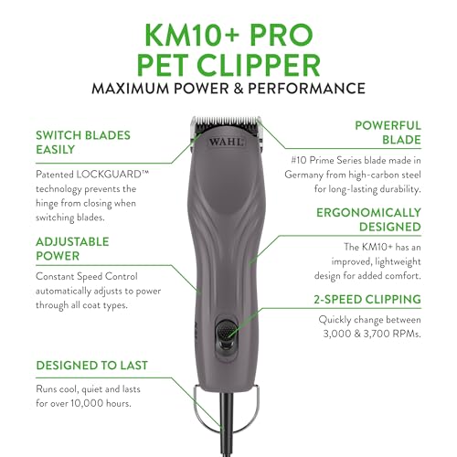 Wahl Pro Animal KM10+ Clipper con cable – Nueva hoja #10 Prime Series, tecnología pendiente de patente LOCKGUARD y diseño de carcasa con textura, cortapelos para gatos, perros y caballos, ligero, 2 - Imagen 3