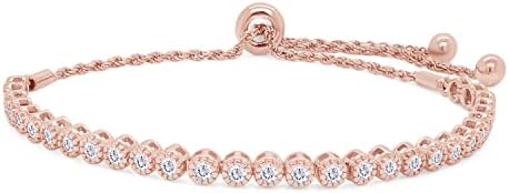 SAVEARTH DIAMONDS 1 Carat Round Cut Lab Created Moissanite Diamond Milgrain Adjustable Bolo Bracelet In 14k Rose Gold Over 925 Sterling Silver Jewelry For Women (G-H Color, VVS1 Clarity, 1.00 Cttw)