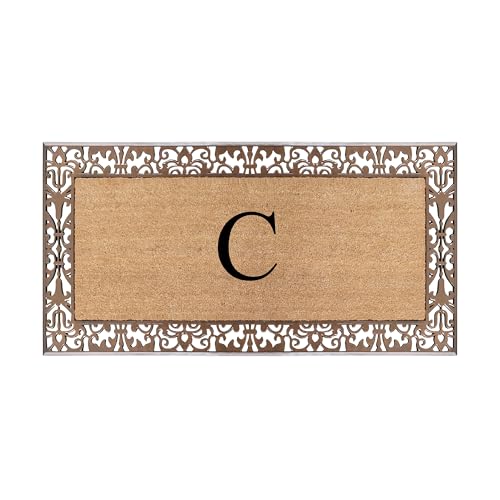 A1HC Natural Coir Monogrammed Doormat for Outside Front Door Mat 30"x60", C