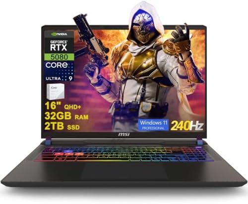 MSI Vector 16 HX AI Gaming Laptop 16" QHD+ IPS 240Hz Intel 24-core Ultra 9 275HX (>i9-14900HX) 32GB DDR5 2TB SSD GeForce RTX 5080 (Up to 1334 AI Tops) RGB Backlit Thunderbolt5 Win11Pro ICP Hub