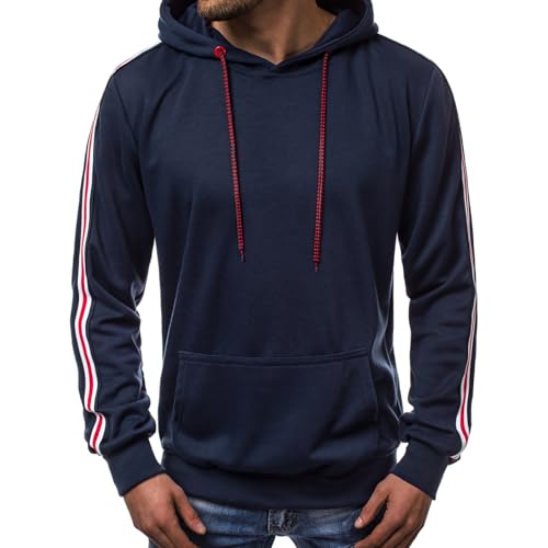 Generisch Sudadera con capucha para hombre, color puro, ajuste regular, cómodo, transpirable, sudadera con capucha, suave y cómoda, sudadera básica con capucha, azul marino, 3XL
