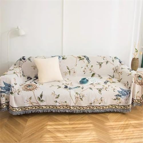 VClife Boho Couch Cover Cotton Linen Beige Sofa Cover Vintage Flo...