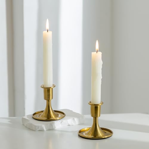 S - Brass Taper Holders Candle Stick For Wedding Table Centerpiece Festive Christmas Mantel Decoration Home Decor, Set Of 2