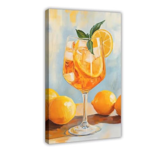 Poster Cocktail au Citron toile pour masquer un mur vide de cuisine ou bureau sombre