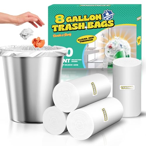 T.FORING Medium 8 Gallon Trash Bags Unscented 0.94 Mil Clear 120 Count