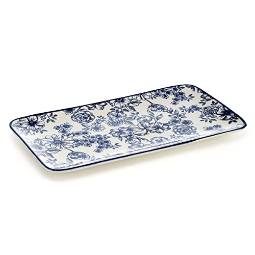 Pfaltzgraff Gabriela Floral Rectangle Platter, 14.75 Inch, Blue And White #TOP1