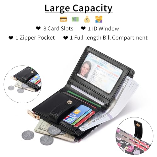 Image of GOIACII Small Wallet for Women Leather Bifold Zipper Coin Pocket RFID Blocking Cute Credit Card Holder Goth Skull
