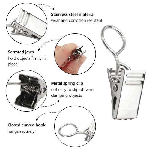 100 Stück Vorhang Clips mit Haken,Edelstahl Kleine Gardinen Klammern,18 x 9 mm Vorhang Clips Metall,Gardinen Clips,Vorhang Klammern,Vorhangclips für Vorhänge,Fotos und Licht,Duschvorhang,Silber