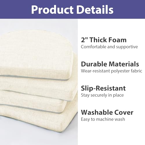 Image of IPYNBAP Chair Cushions for Dining Chairs, Kitchen Chair Cushions, 16'' x 16'' x 2'', Non Slip Indoor Seat Cushions, Chair Pads for Dining Chairs with Ties & Removable Cover, Set of 6, Beige