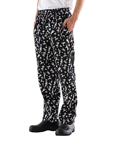 Men’s And Women's Baggy Printed Chef Pants Kitchen Uniforms With Elastic Waist Floral Restaurant Work Pants Style2 M #TOP2
