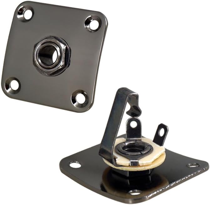 Metal 1/4 Output Jack Plate Input Jack Socket Curved Jack Plate Curved Base Square Jackplate for Les Paul LP Style Guitars (Black Nickel) image 2
