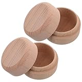 WESIEVYA Caja de Joyería Redonda de Madera 2 Piezas, Mini Organizador para Anillos y Pendientes, Diámetro 4 Cm, Altura 3,5 Cm, Caja de Anillos de Propuesta y Almacenamiento para Uso Diario