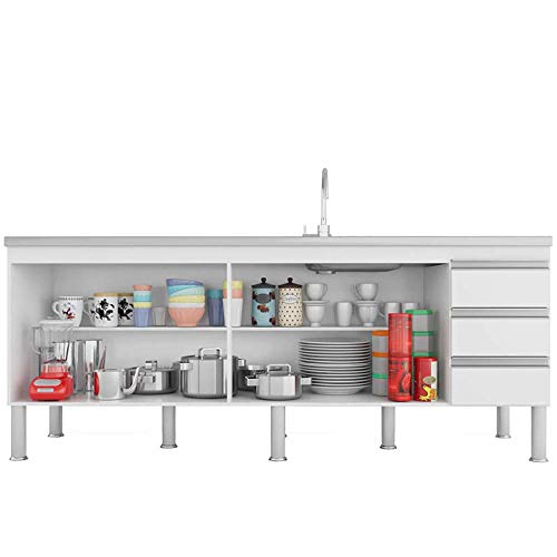 Balcao De Cozinha 100% Mdf Ibiza Para Pia 194 Cm Amendoa/branco - Mgm