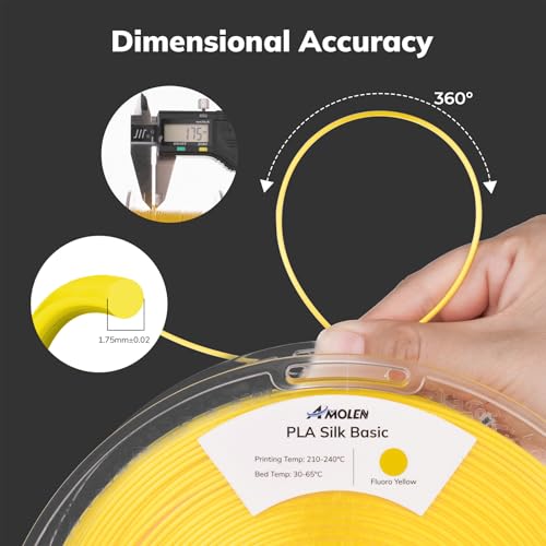 Image of AMOLEN Silk PLA Filament 3D Printer Filament 1.75mm + /- 0.02mm for 3D Printing 1kg(2.2lbs) Spool Compatible with Most FDM Printer