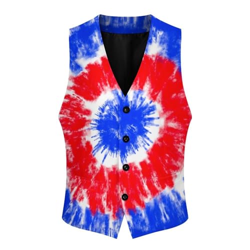 Round Tie Dye America Flag Men's Suit Vest Slim Fit V-Ncek Waistcoat Business Casual Vest4