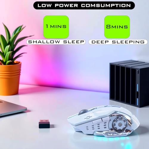 Image of COOLCOLD Gaming Mouse | Rechargeable, Wireless Gaming Mouse | with Type c OTG Dongle, 2.4Ghz RGB Lights Mice, Upto 2400 DPI 6 Button, 4 Color Breathing Lights, Distance-10m, (White)
