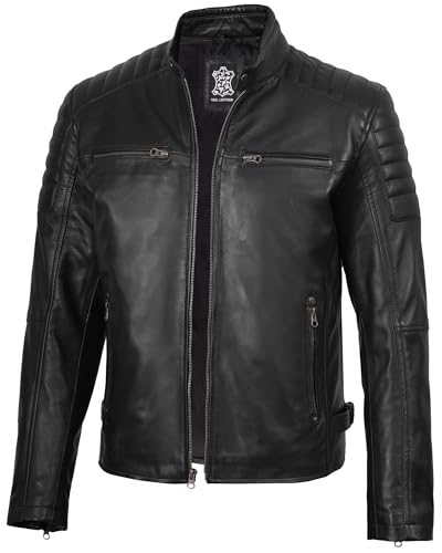 Image of fjackets Cafe Racer Mens Leather Jacket - 100% Real Lambskin Leather Jacket Men Moto Style Outerwear
