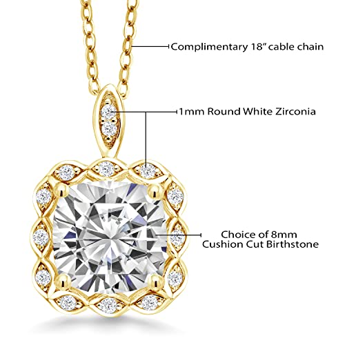 Gem Stone King 18K Yellow Gold Plated Silver Personalized and Customized 8MM Cushion Cut Birthstone Pendant Necklace For Women with 18 Inch Chain2