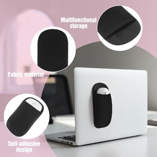 Image of Slim Mouse Holder for Laptop, Universal Wireless Mouse Sleeve Pouch for Laptop Stick on, Black Adhesive Computer Mouses Pocket Holder Case, No Glue Residue