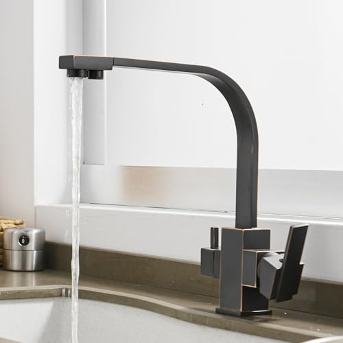 Robinet de cuisine noir osmoseur 360° à double sortie pour évier rétro