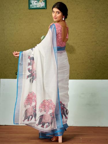 Image of SIRIL Women's Linen Digital Printed Saree With Unstitched Blouse Piece