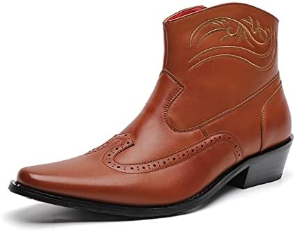 AMAPO Men's Western Boots Ankle High Cowboy Motorcycle Riding Pointy Toe Boots for Men Buckle Dress Boots(AM2106-BRN-42)