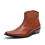 AMAPO Men's Western Boots Ankle High Cowboy Motorcycle Riding Pointy Toe Boots for Men Buckle Dress