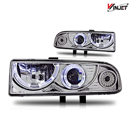 Winjet Compatible With [1998 1999 2000 2001 2002 2003 2004 Chevrolet S10/Blazer] Led Drl Halo Projector Headlights #TOP2